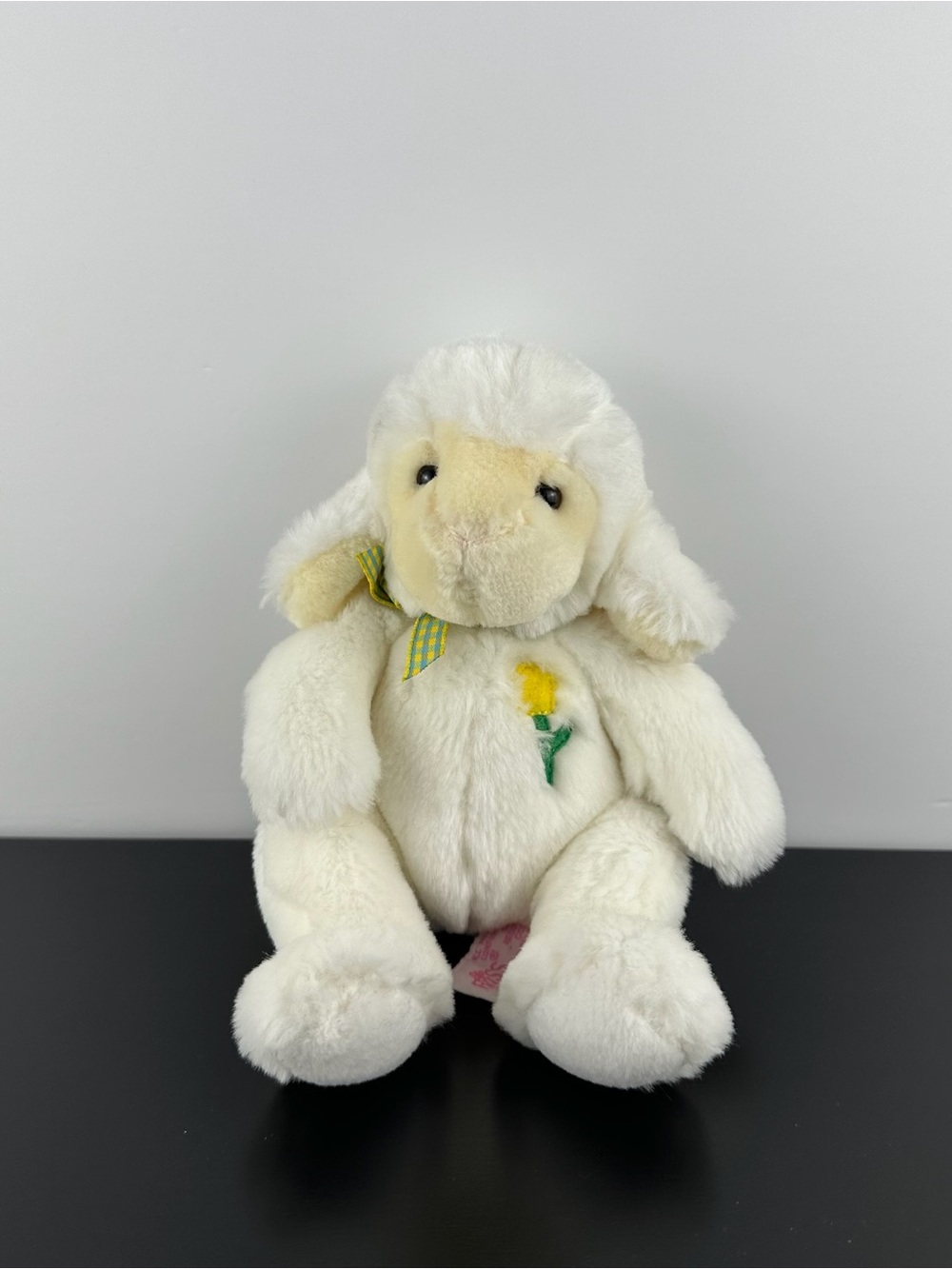 Russ Berrie Lambles Lamb Sheep 8.5” Yellow Flower White Cream Plush Plaid Bow